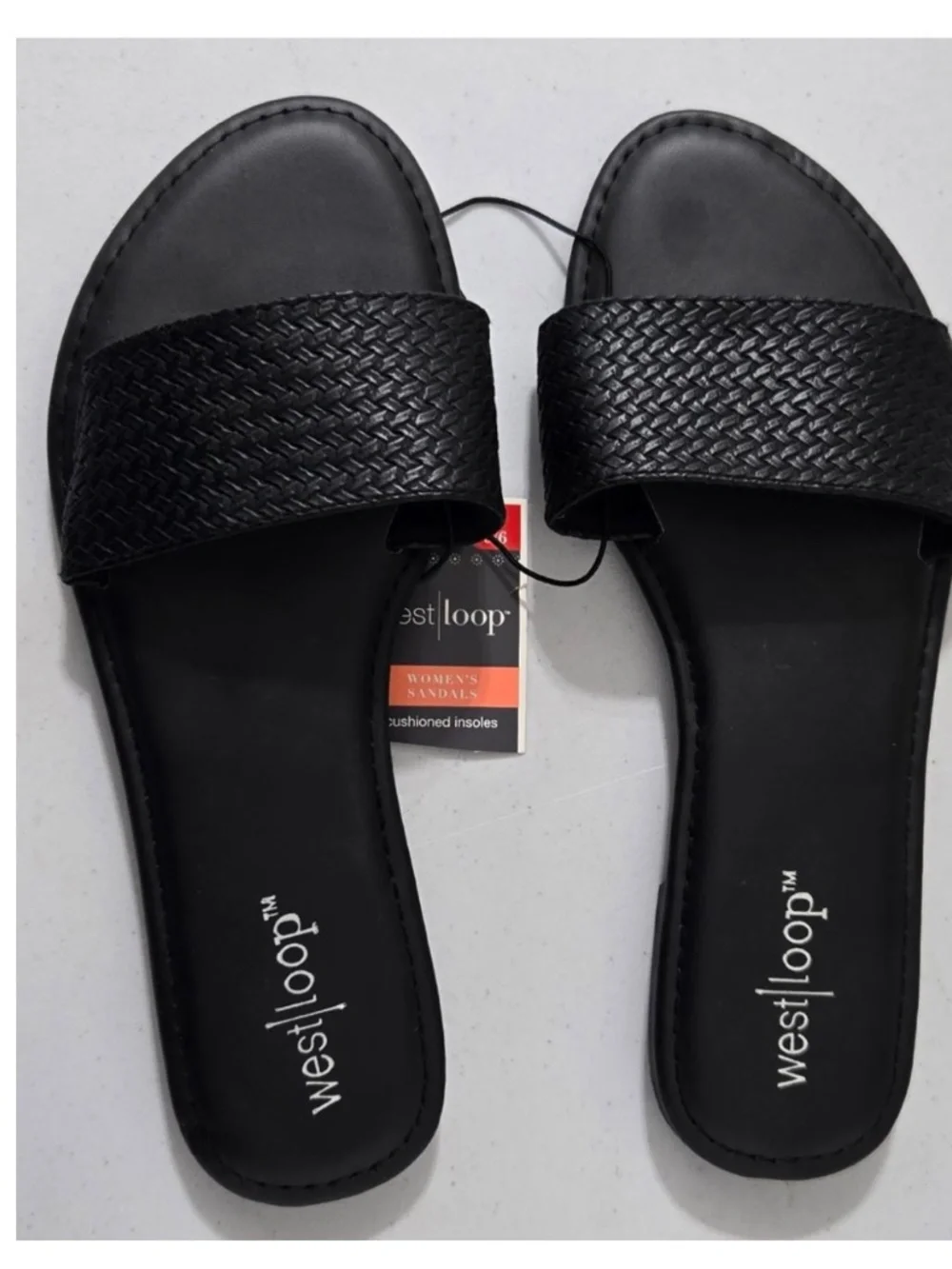 New West Loop Sandals Womens Small 5 6 Slides Black Open Toe Shoes NWT